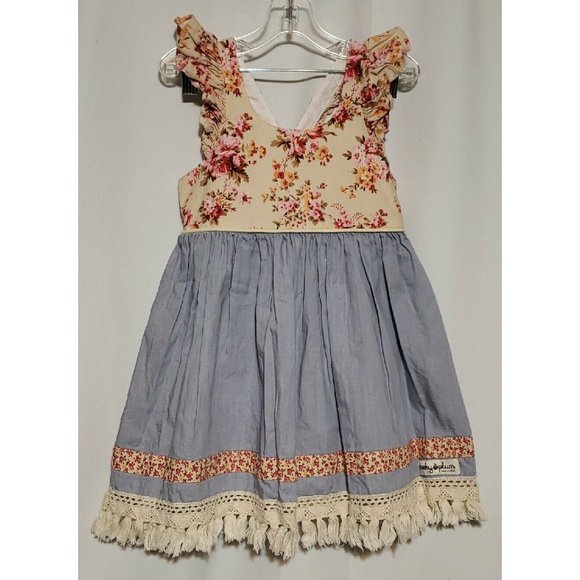 Cheeky Plum Girls Boutique Summer Dress Sz 5 Ruffle Sleeve Fringe Bottom Floral - Picture 1 of 11